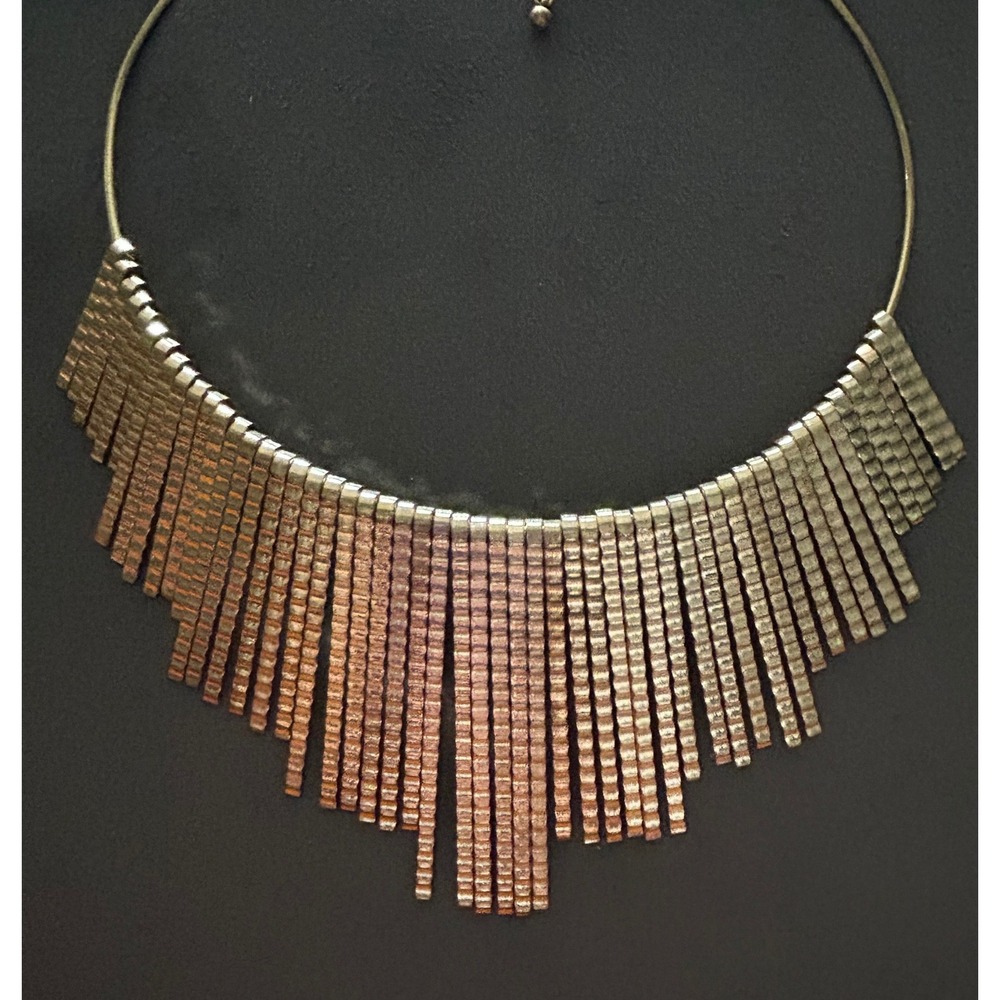 Gold Tone Fringe Statement Necklace Geometric Bib Festival Boho